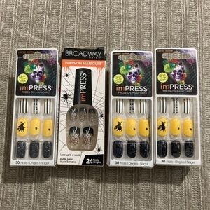 Impress Halloween Nails Witch Spiders Press On Glitter Glow In The Dark 4 Sets